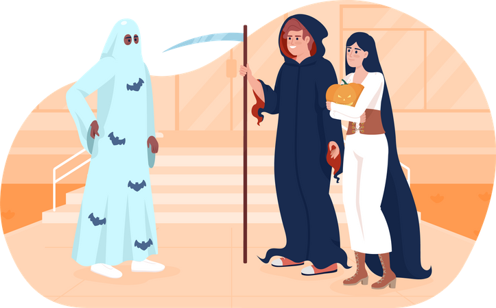 Young people wearing Halloween costumes  Illustration