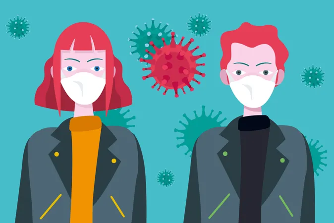 Young people wearing masks to protect themselves from the coronavirus and epidemic virus symptoms  Illustration