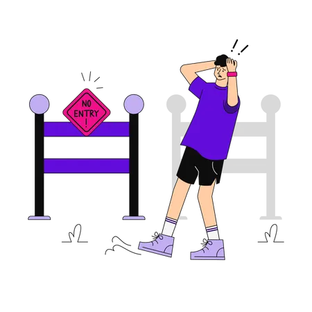 Young Person Reacting to No Entry Sign  Illustration