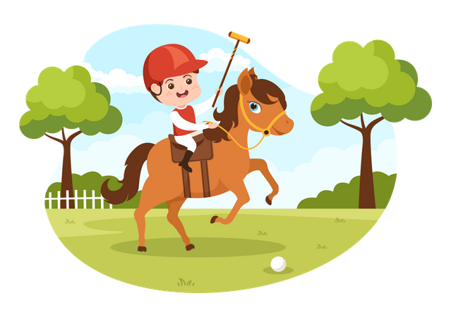 Young polo player riding pony Illustration