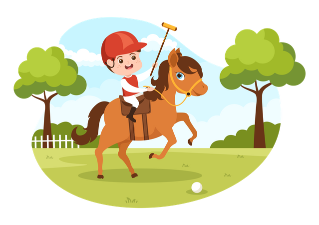 Young polo player riding pony  Illustration