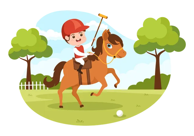 Young polo player riding pony  Illustration