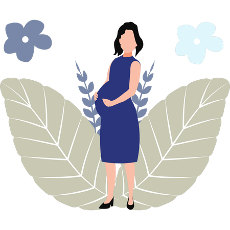 Young Pregnant Girl Standing Calmly  Illustration