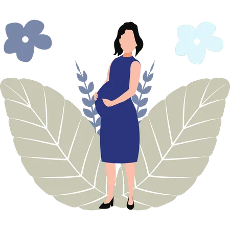 The Pregnant Girl Is Standing Calmly Illustration