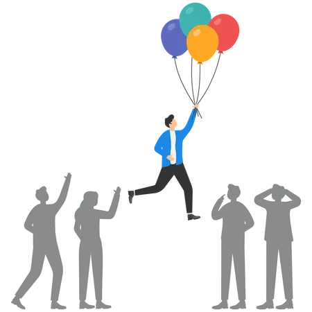Differentiate From Competitors Stand Out Or Much Better From Others Difference Unique Or Outstanding Concept Initiative Businessman Flying With Balloon Stand Out From Other Same Competitors Illustration