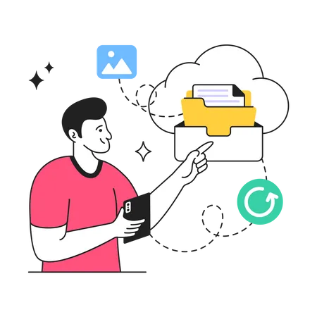 Young professional doing cloud backup  Illustration