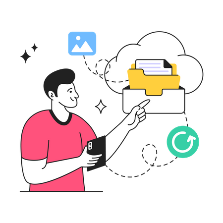 Young professional doing cloud backup  Illustration