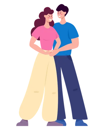 Young Romantic Couple On A Date Woman And Man Are In Love Lovers Hugging And Standing Together Isolated Flat Vector Illustration Illustration