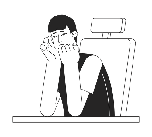 Young sad man at desk  Illustration