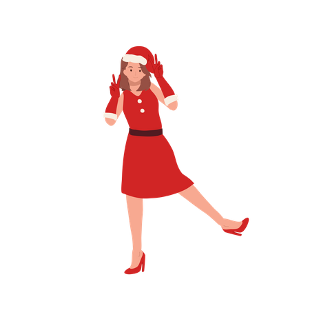 Young santa girl giving photo shoot pose  Illustration