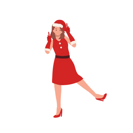 Young santa girl giving photo shoot pose  Illustration