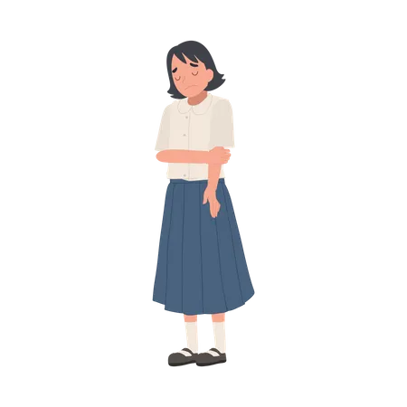 A Young Little School Girl With Sad Faces Thai Primary School Student Girl Is Sad Flat Vector Cartoon Illustration Illustration