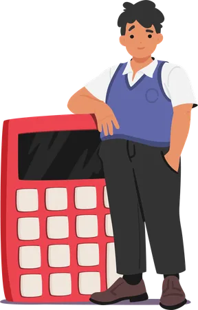 Young Schoolboy Character Diligently Solving Problems With His Oversized Calculator Showcasing His Commitment To Learning And Mastering Mathematics Cartoon Vector Illustration Illustration