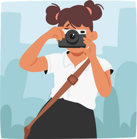 Young Schoolgirl Character Capturing Moments With A Photo Camera  Illustration