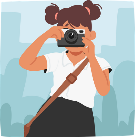 Young Schoolgirl Character Capturing Moments With A Photo Camera  일러스트레이션