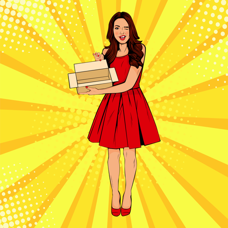 Young sexy surprised woman holding empty box Illustration