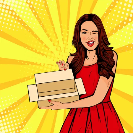 Young sexy surprised woman holding empty box  Illustration