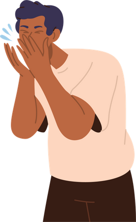 Young sick man sneezing feeling unwell  Illustration