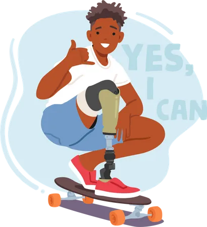 Young Skateboarder Rides With Leg Prosthesis  Illustration