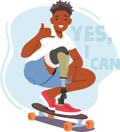 Young Skateboarder Rides With Leg Prosthesis  Illustration