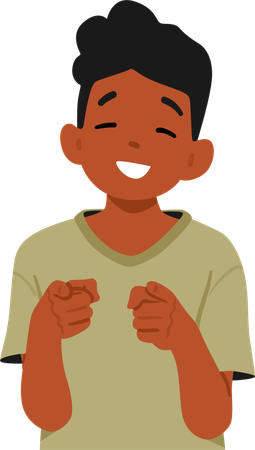 Young Smiling Child Character Pointing Directly At Viewer With Both Index Fingers  Illustration