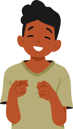 Young Smiling Child Character Pointing Directly At Viewer With Both Index Fingers  Illustration