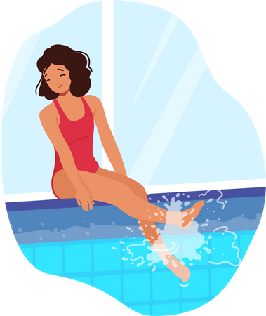 Young smiling girl sitting on the sparkling pool  Illustration