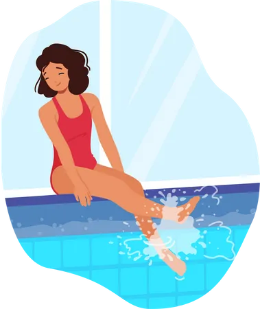 Young smiling girl sitting on the sparkling pool  Illustration