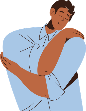 Young smiling man hugging himself  Illustration