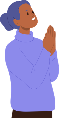 Young smiling religious woman placed hands in pray  일러스트레이션