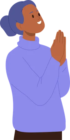 Young smiling religious woman placed hands in pray  Illustration