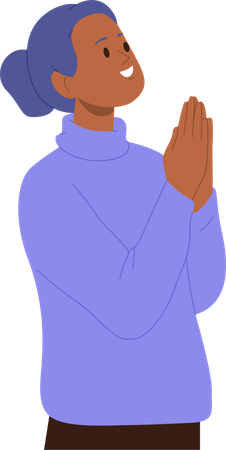 Young smiling religious woman placed hands in pray  Illustration