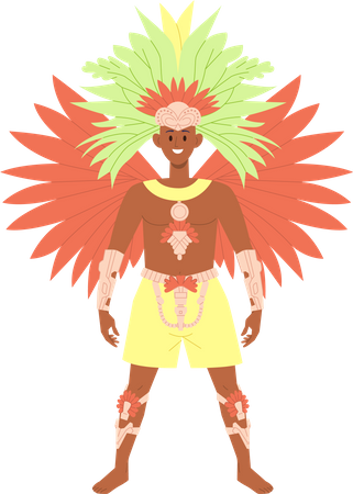 Young smiling tanned man wearing masquerade costume with celebrating Brazilian carnival  Illustration
