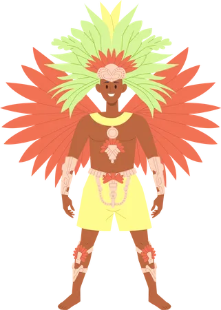 Young smiling tanned man wearing masquerade costume with celebrating Brazilian carnival  Illustration