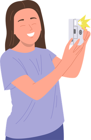 Young smiling teenage girl making photo by digital camera  Illustration