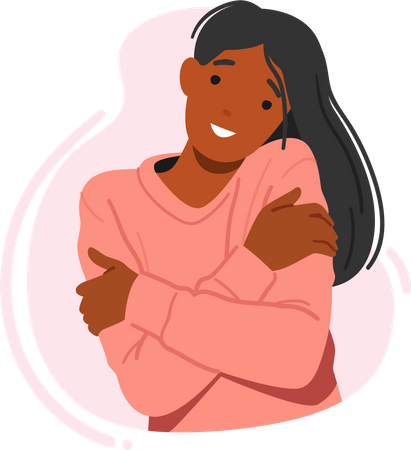 Young Smiling Woman Hugging Herself  Illustration
