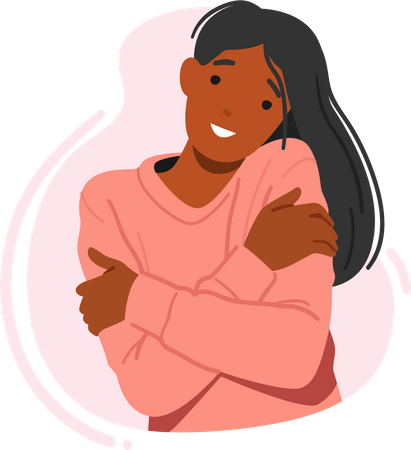 Young Smiling Woman Hugging Herself  Illustration