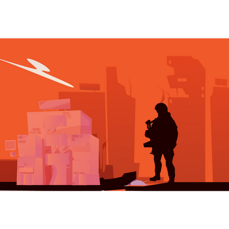 Young Soldier Stands Near The Building Illustration