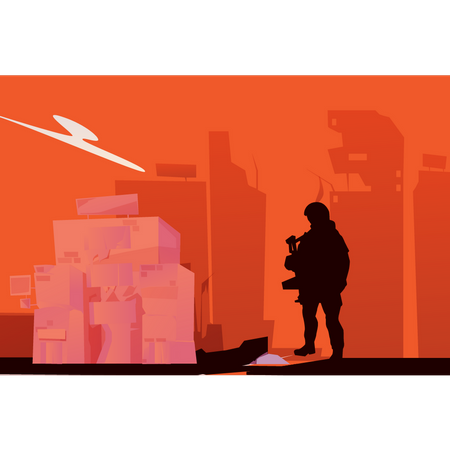 Young Soldier Stands Near The Building  Illustration