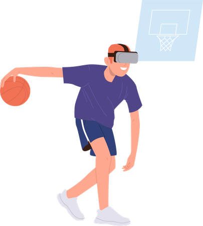 Young sportsman wearing VR headsets glasses playing basketball  イラスト