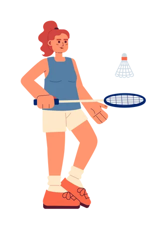 Young Sportswoman Playing Badminton Semi Flat Colorful Vector Character Female Athlete Hitting Shuttlecock Editable Full Body Person On White Simple Cartoon Spot Illustration For Web Graphic Design Illustration