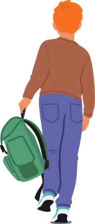 Young Student Boy Character Carrying A Backpack Little Pupil Walking Towards School With A Sense Of Determination And Excitement For The Day Ahead Rear View Cartoon People Vector Illustration Illustration