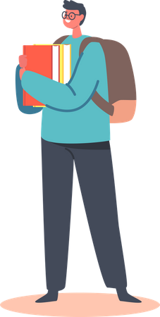 Young Student in Glasses with Backpack and Books Illustration