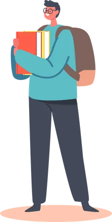 Young Student in Glasses with Backpack and Books  Illustration