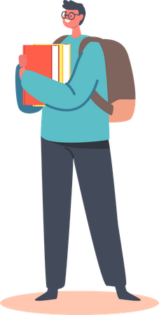 Young Student in Glasses with Backpack and Books  Illustration