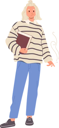 Young student standing with books in hand and smoking cigarette Illustration