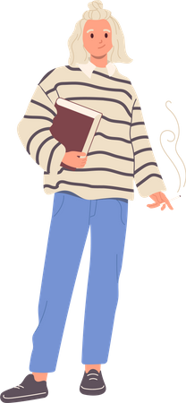 Young student standing with books in hand and smoking cigarette  Illustration