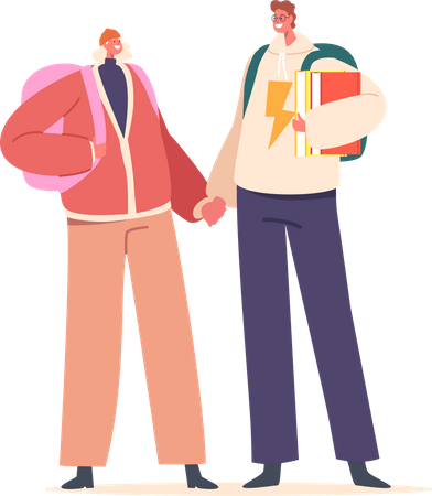 Young Students Male and Female Characters In Love  Illustration
