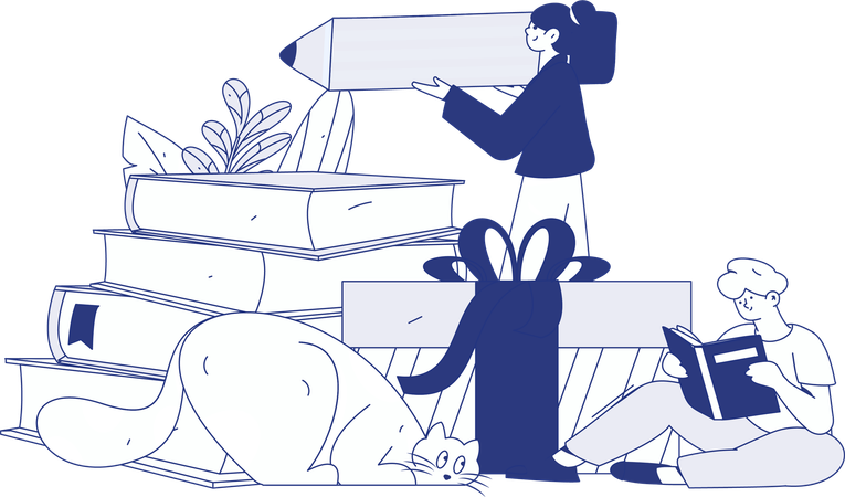 Young students reading book  Illustration