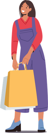 Young Stylish Woman Holding Shopping Bags  Illustration